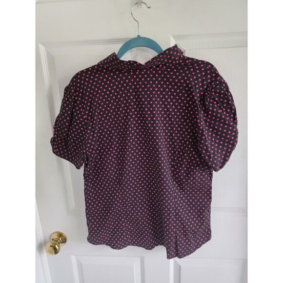 Lane Bryant Button Up Shirt Women’s 14 16 Black Pink Polka Dot Short Sleeve Top - Picture 4 of 6